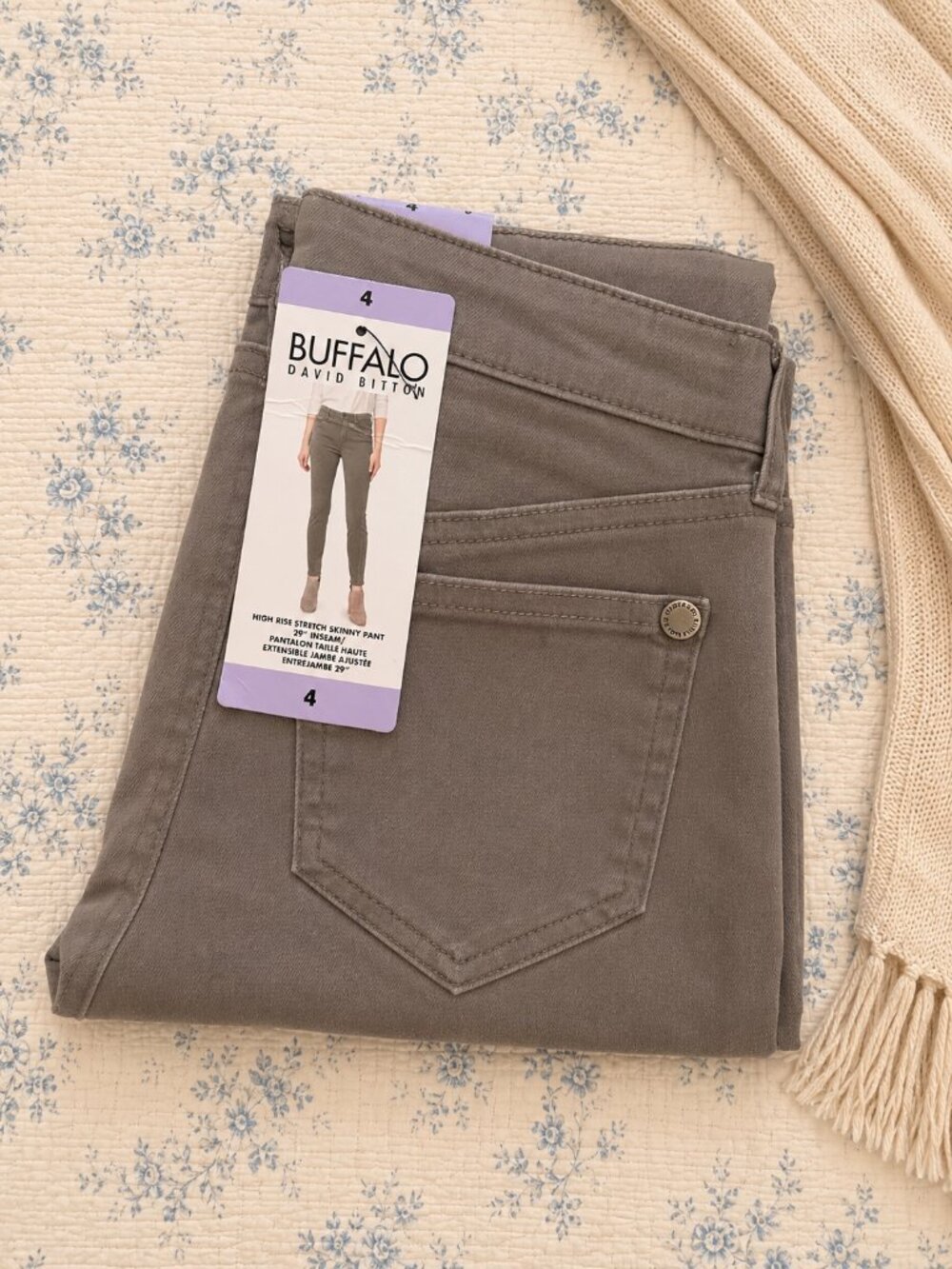TWO PAIRS BUFFALO JEANS PANTS WOMEN  SIZE 4  TAUPE & LIGHT GREEN - Picture 2 of 3
